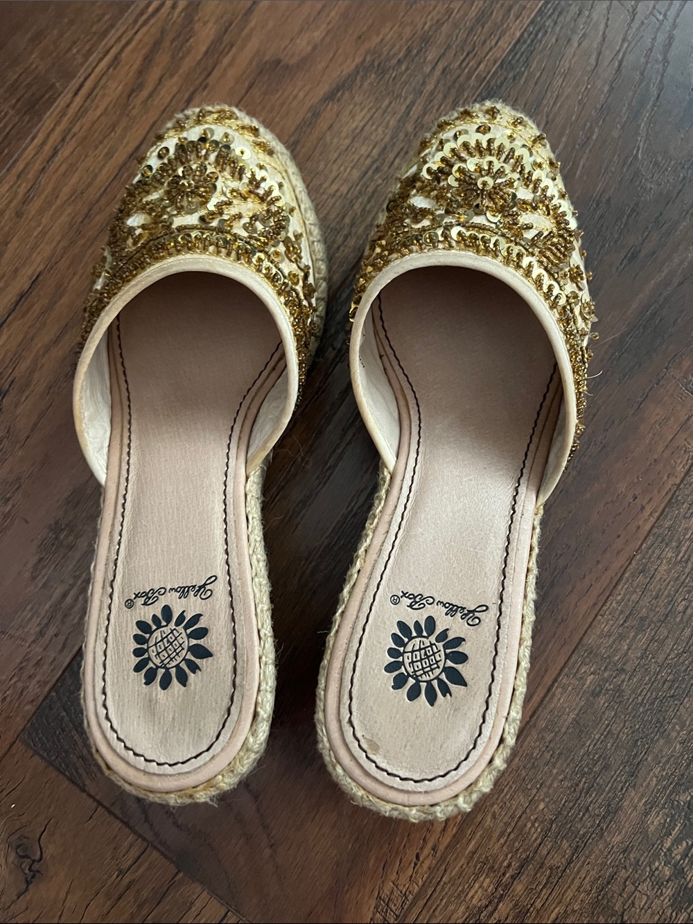 Yellow Box Gold Beaded Espadrille Mules